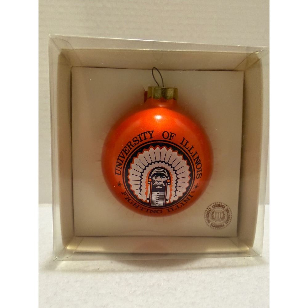 VTG University of Illinois Fighting Illini Glass Ball Ornament Chief Illiniwek
